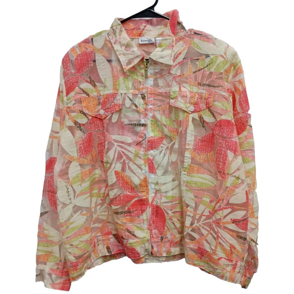 VTG Keneth Too Womens Jacket Sz 12 Pink‎ Green Burnout Floral Sheer Cottagecore